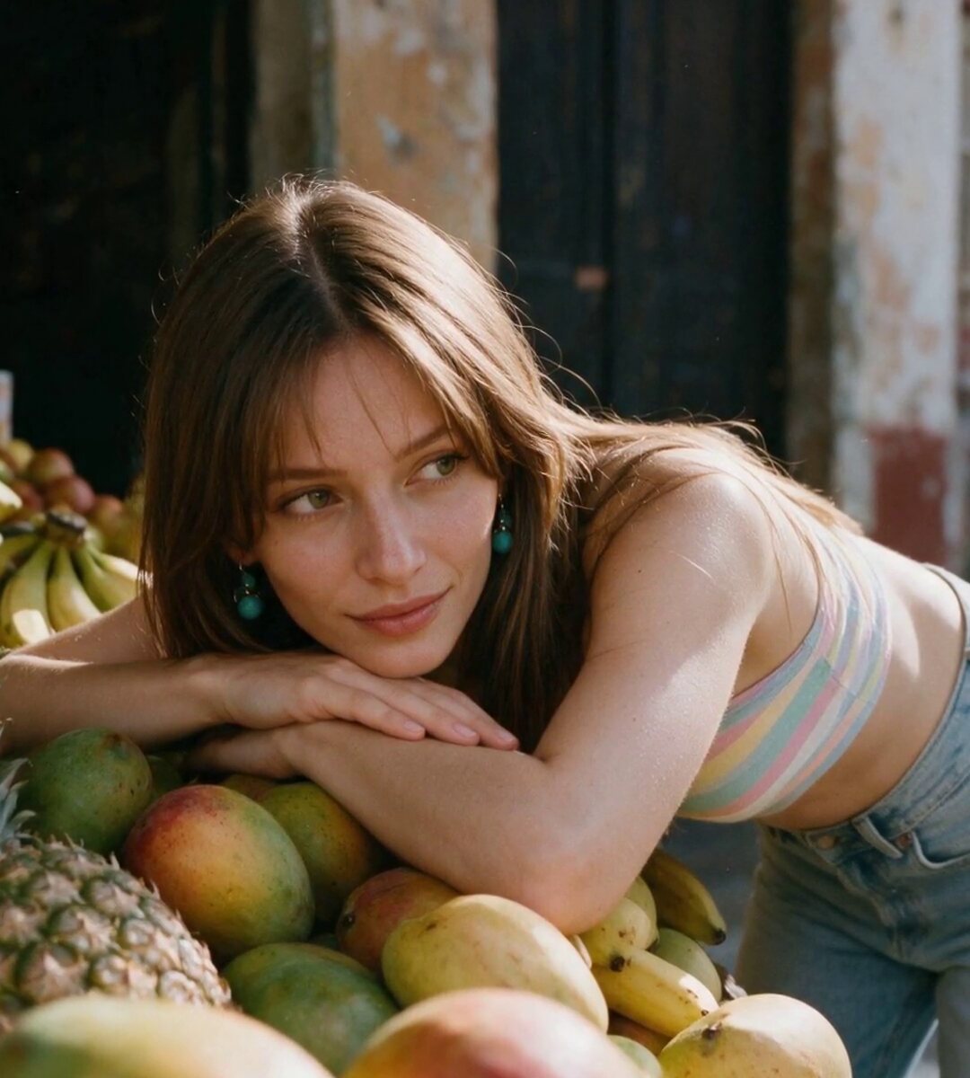 Tatiana Costa en un puesto de mangos